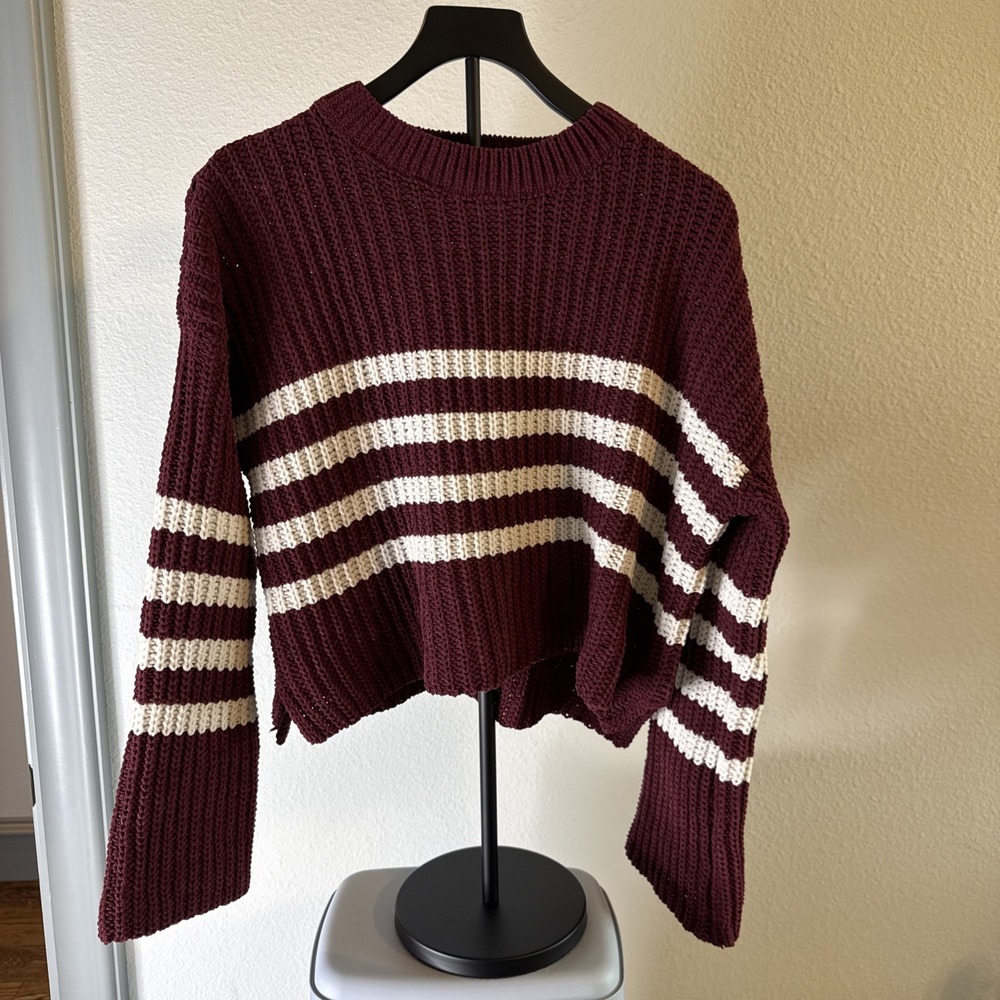 Pink Rose Women's Striped Knit Sweater Crop Oversized Long Sleeve Size M